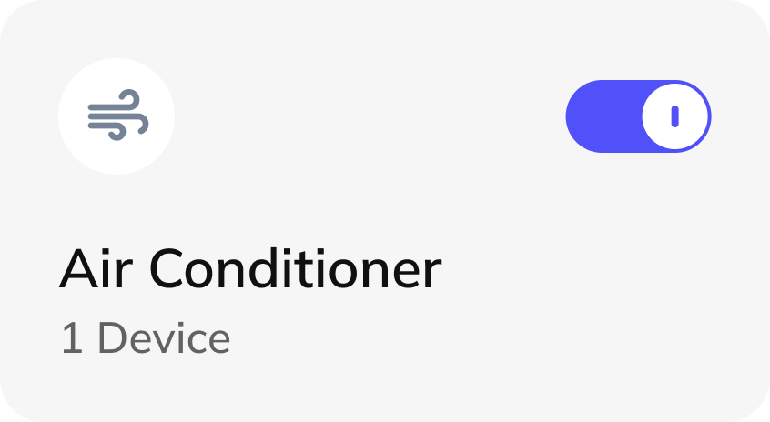 A single device category card: an icon in a white circle, a blue toggle in the on position, the label Air Conditioner and the count 1 Device