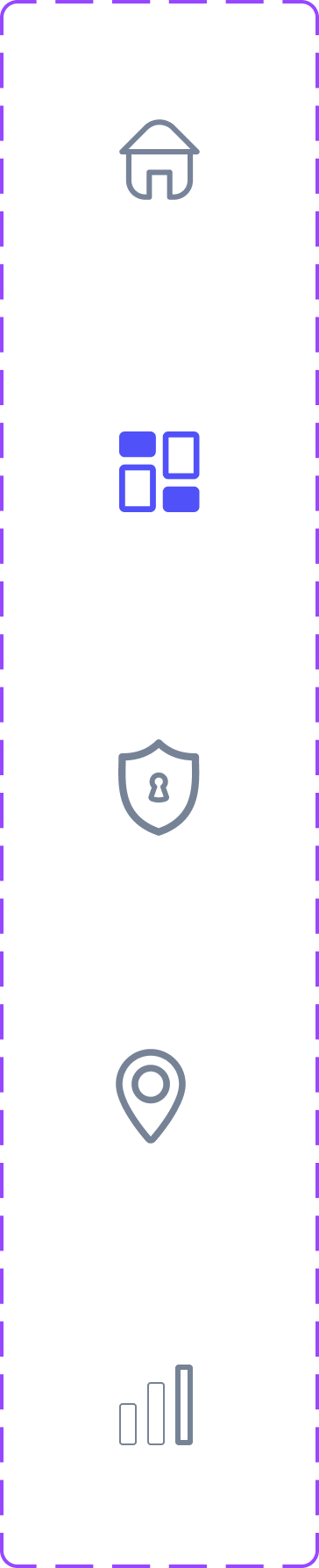 Home, dashboard, security, location and analytics navigation icons