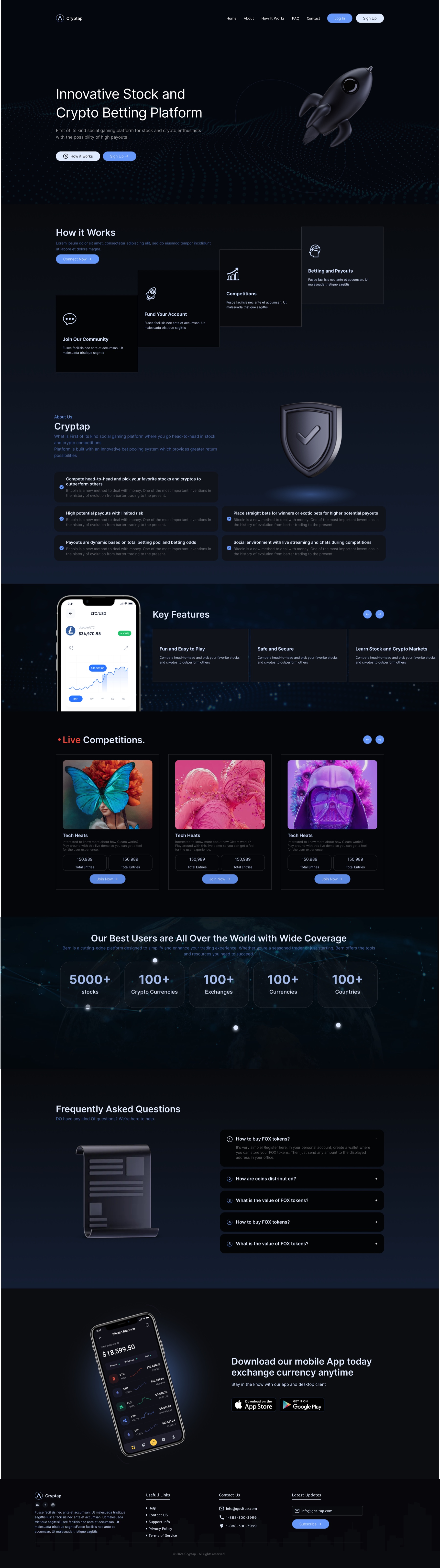 Complete Cryptap landing page in the dark theme
