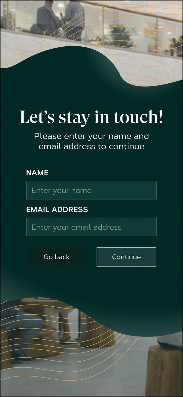 Contact details screen with name and email fields