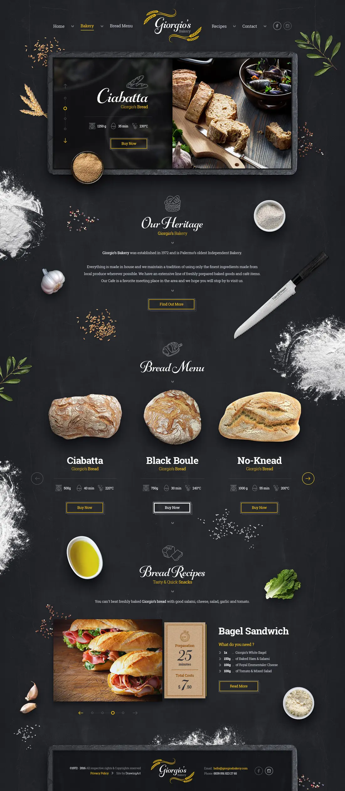 Giorgio's Bakery home page on a dark slate background