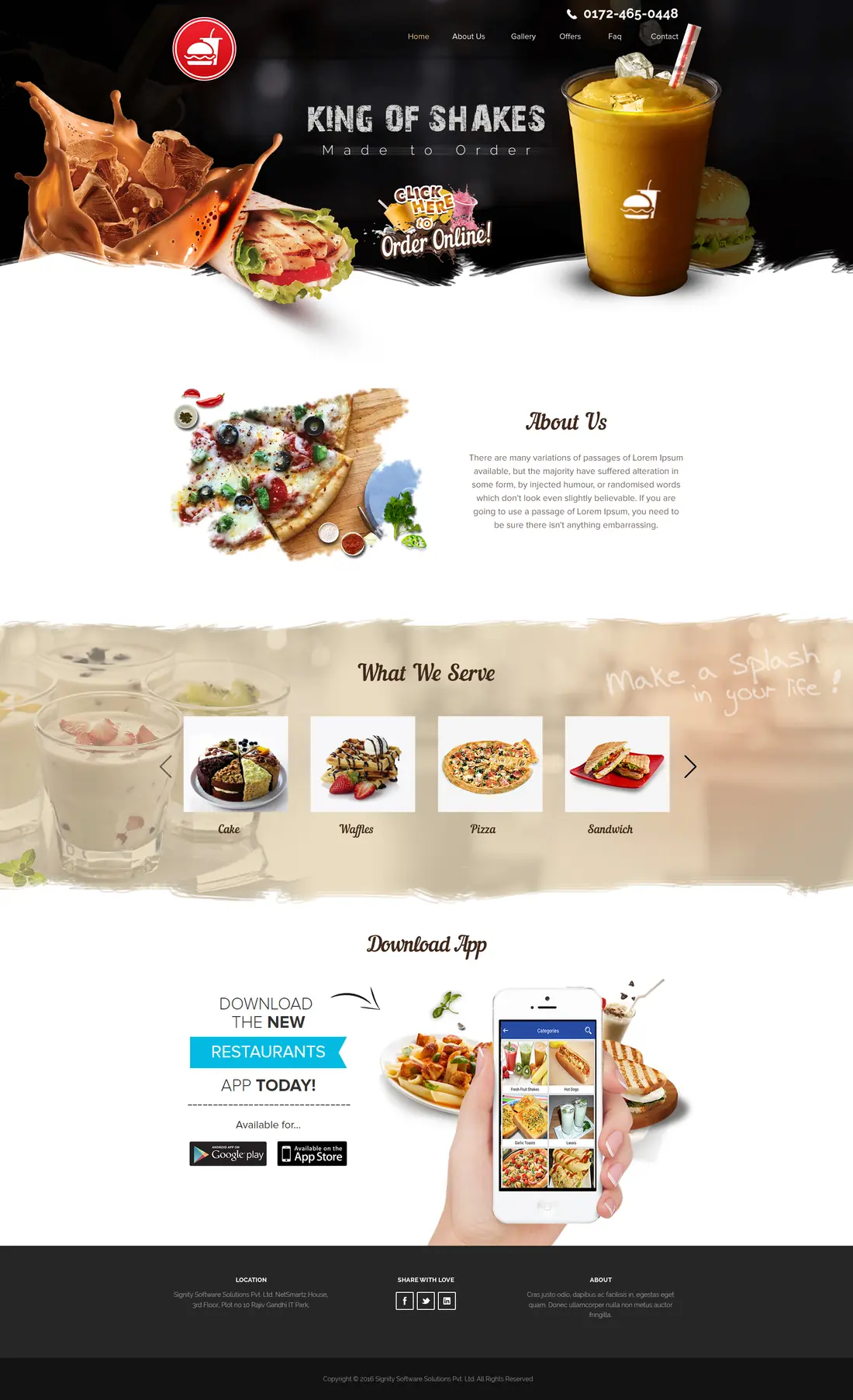 King of Shakes milkshake and fast food home page