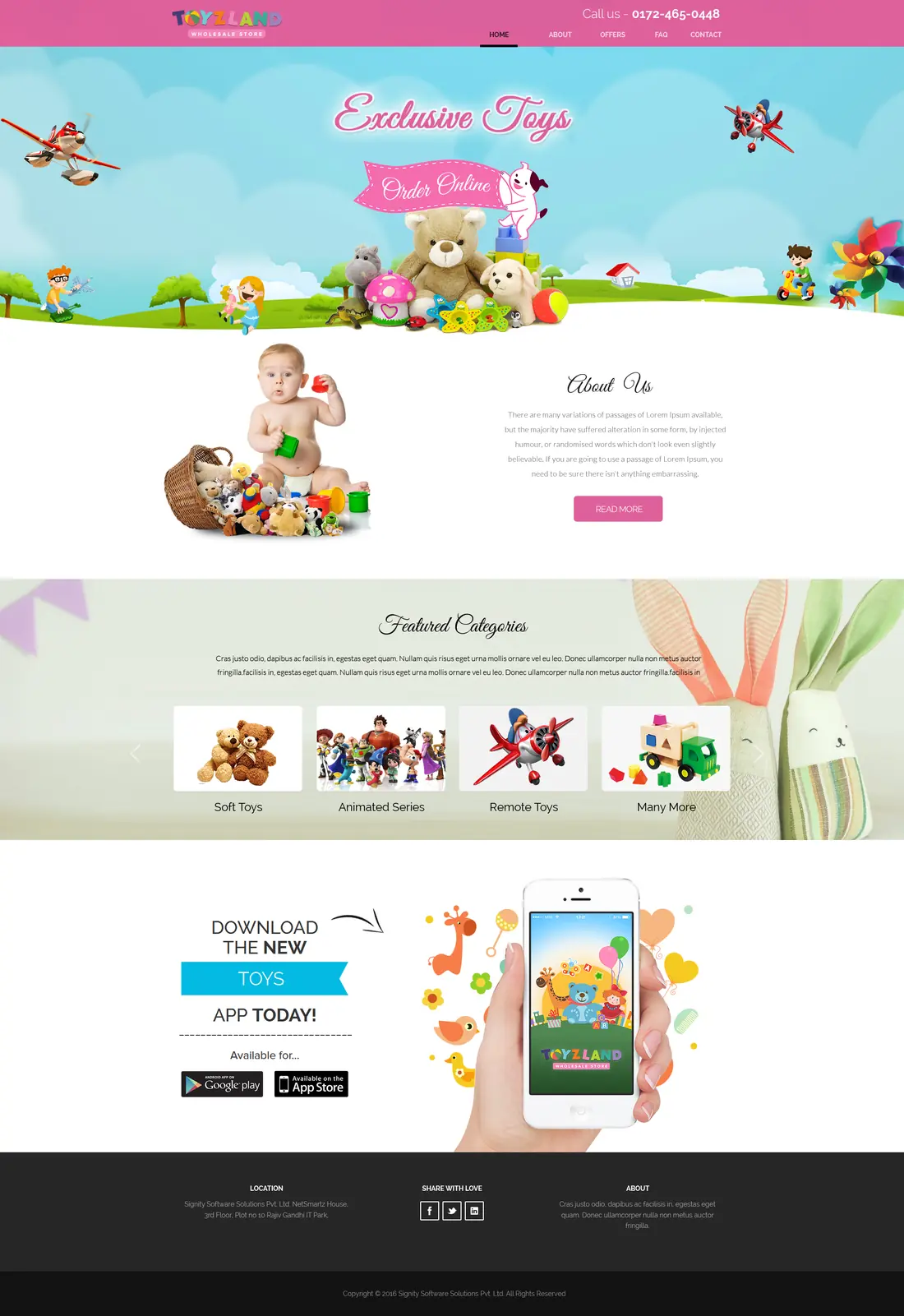 Toyzland wholesale toy store home page with illustrated hero